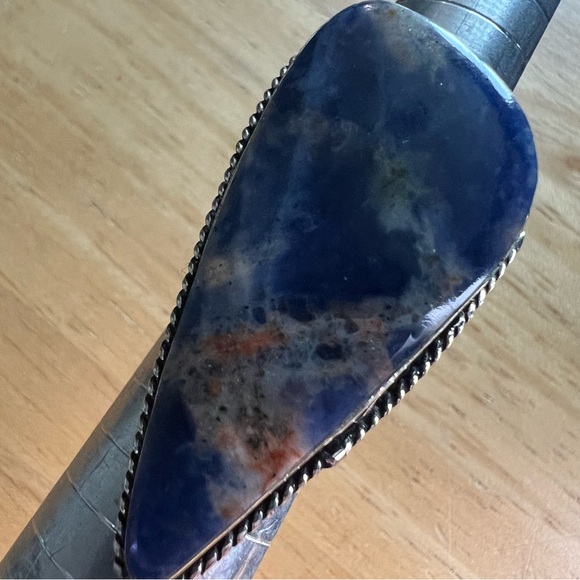 New Large Statement Blue Sodalite Stone Silver Overlay Ring Size 6.75 - Picture 5 of 9